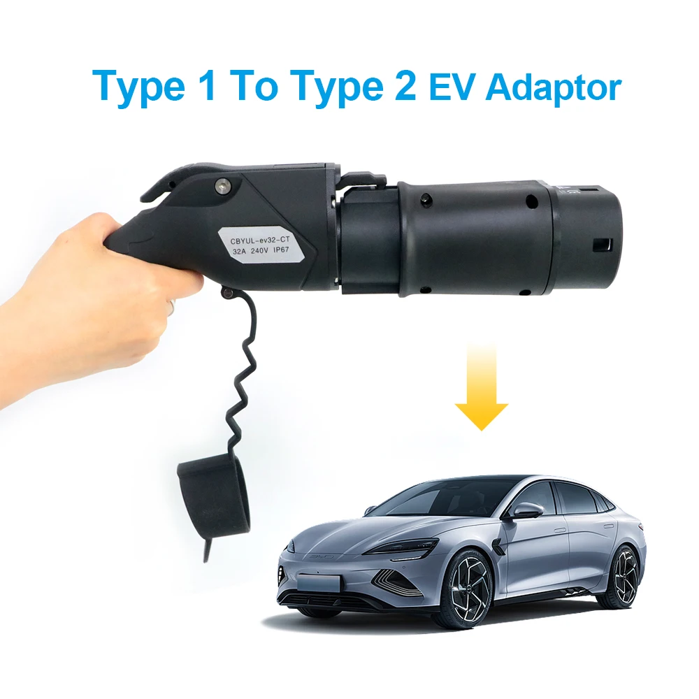 EV Charger Adapter EVSE Type1 to Type2 Electric Vehicle Car Charging Connector 16A/32A SAE j1772 to IEC62196 EV Converter