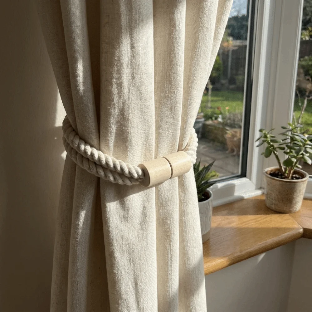 2Pcs Magnetic Curtain Tiebacks Wooden Buckles Braided Rope Curtain Holder Elegant Twist Rope Curtain Buckle Bedroom