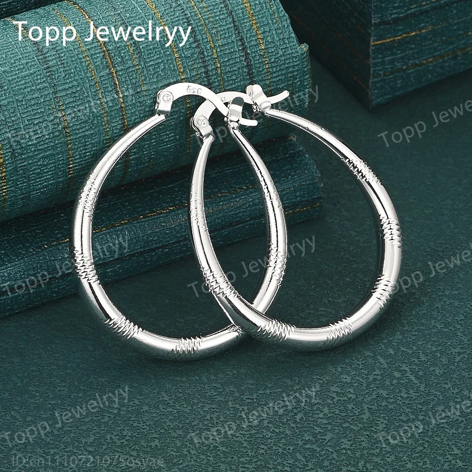 

925 Sterling Silver 40mm Shiny Large Round Earrings Stylish Charming Women's Christmas Gift Jewelry