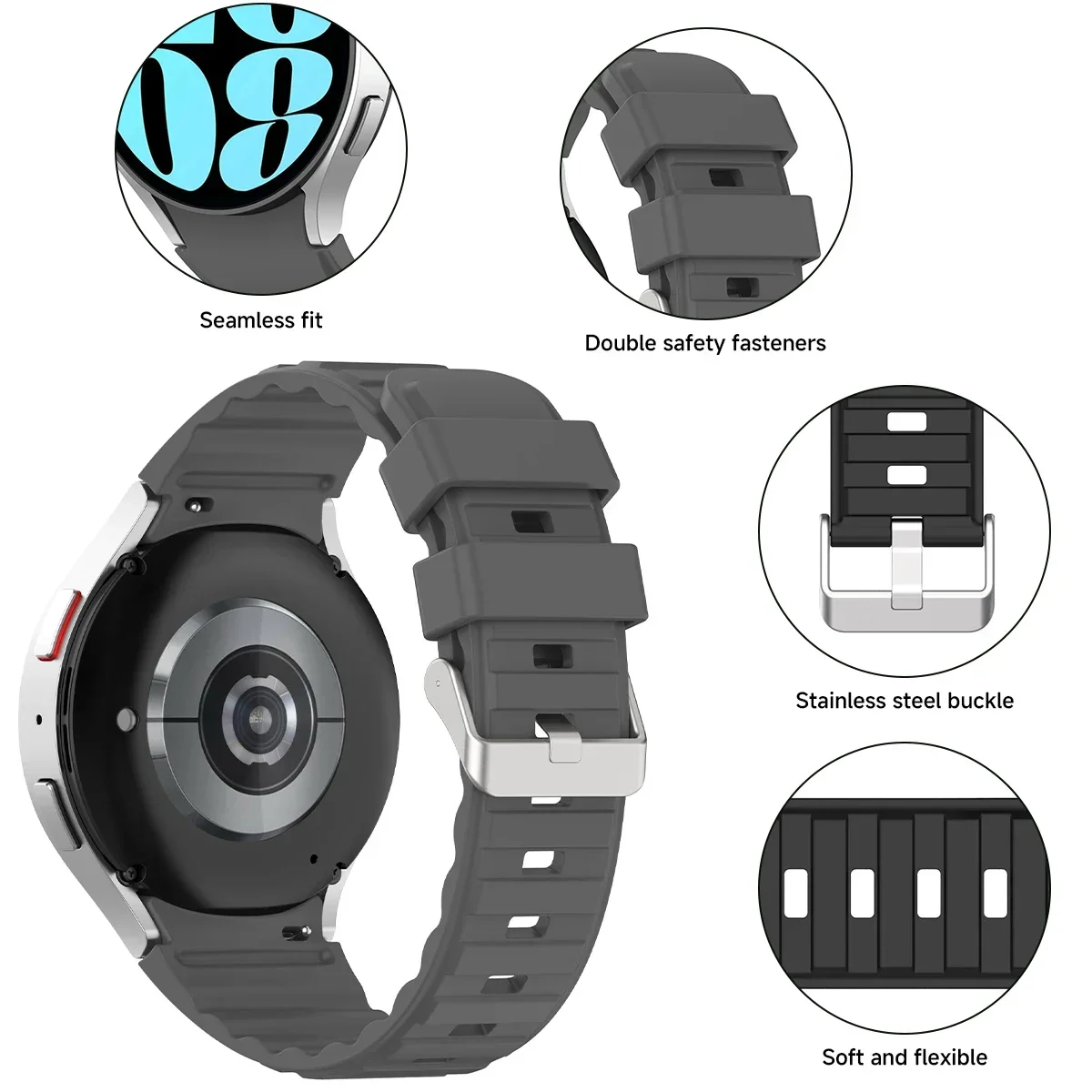 Cinturino per Samsung Galaxy Watch 7 FE 6 5 4 40mm 44mm Bracciale sportivo in silicone per Galaxy 6 4Classic 43 47mm 5Pro 45mm No Gaps Band