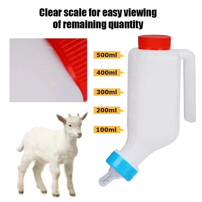 500ML/800ML Lamb Milk Feeding Bottle for Small Animals Lamb Nursing Bottles with Soft Nipple Goat Bottle Hangable Lamb Feeder