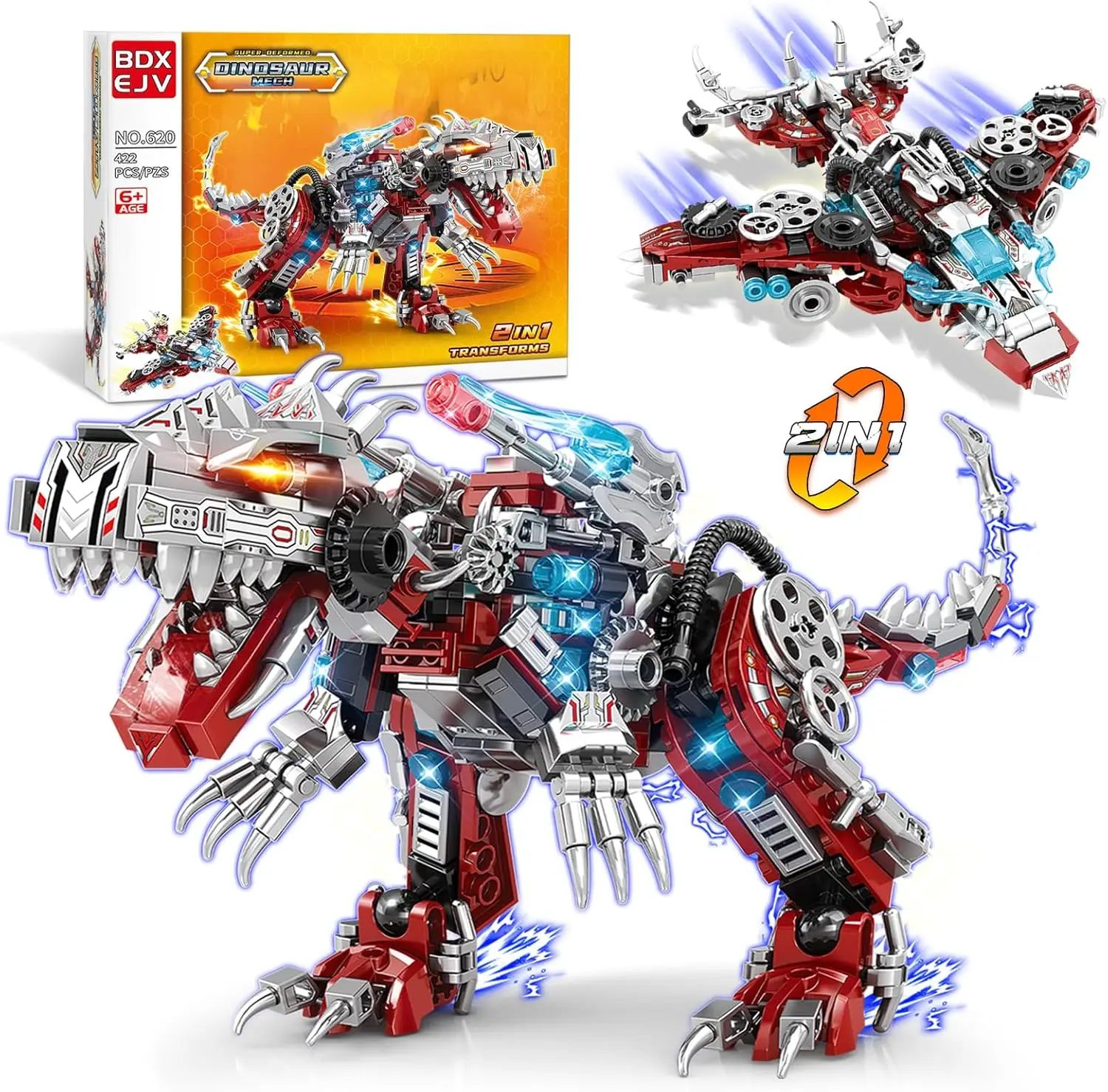 

2-in-1 Dinosaur Building Kit with 422 Pieces, Educational Toy for Kids Ages 6-10, Perfect Gift