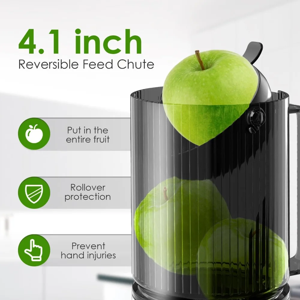 Spremiagrumi a freddo a bassa velocità da 4.1 pollici (104MM) con scivolo di alimentazione ultra largo, utilizzato per spremiagrumi puri di frutta e verdura