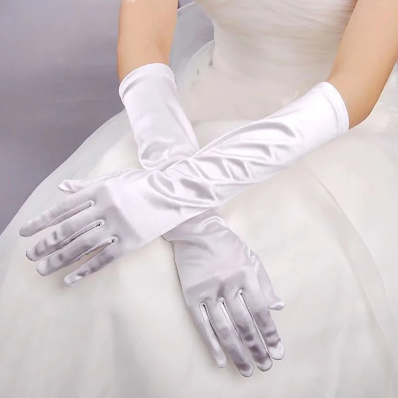 

Girls Bridal Full Fingers Elbow Length Gloves Woman Satin Gloves Tea Party Luva De Noiva Cosplay Bridal Accessories