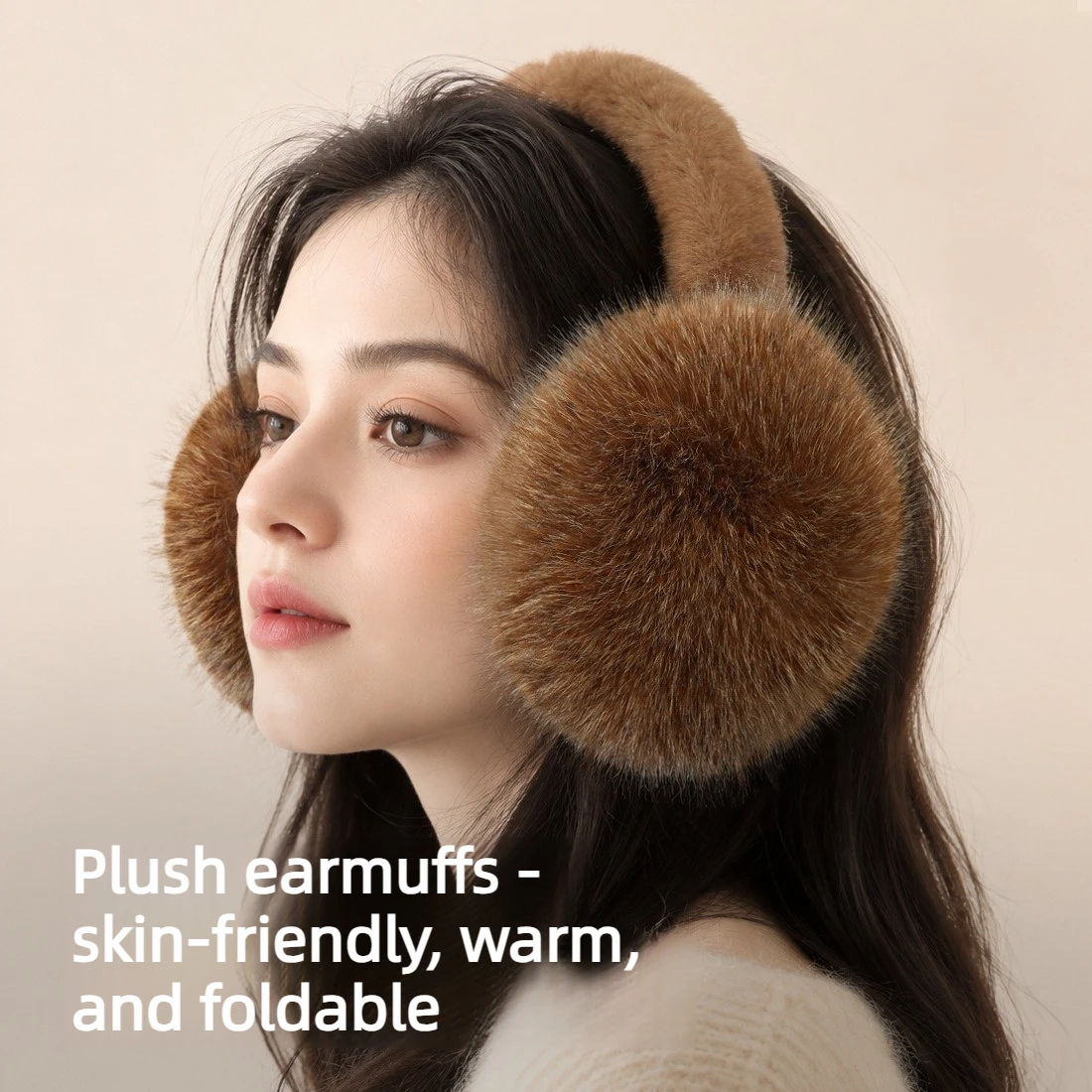Women Winter Faux Mink Fur Earmuffs Foldable Plush Ear Warmer Fashion Windproof Cold‑proof Ear Cover for Outdoor Travel Cycling