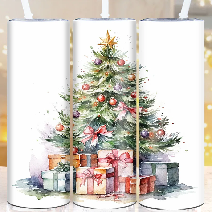 

1Pc Merry Christmas Party Water Bottle 20oz Tumbler With Straw Lid Stainless Hot Cold Insulated Coffee Cups Reusable Party Cups