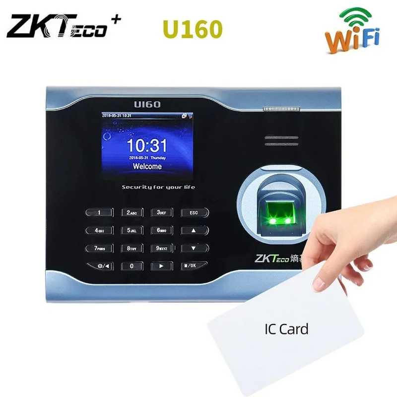 ZK Teco U160 Portable Fingerprint Time Attendance System WiFi Enabled with 2.8inch Display 30000 User Capacity Time Card Machine