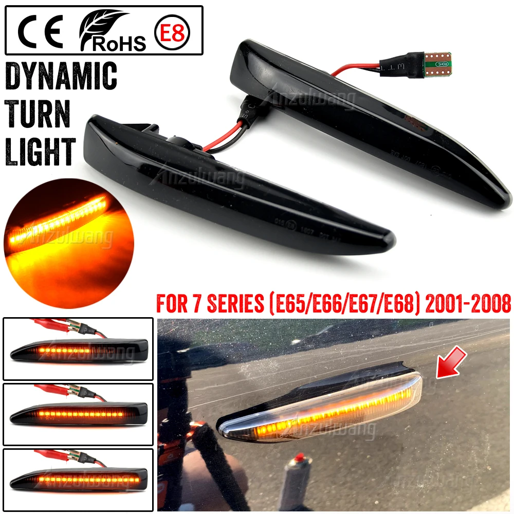 1Pair For BMW 7 Series E65 E66 E67 E68 2001 2002 2003 2004 2005 2006 2007 2008 LED Dynamic Turn Signal Light Side Marker Lamp