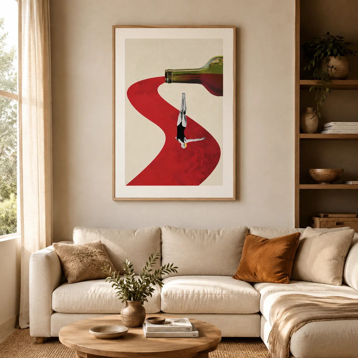 Diver In Wine River Poster,Canvas Wall Print,Modern Art Illustration,High‑Grade Home Decoration Artwork for Bedroom,Living Room