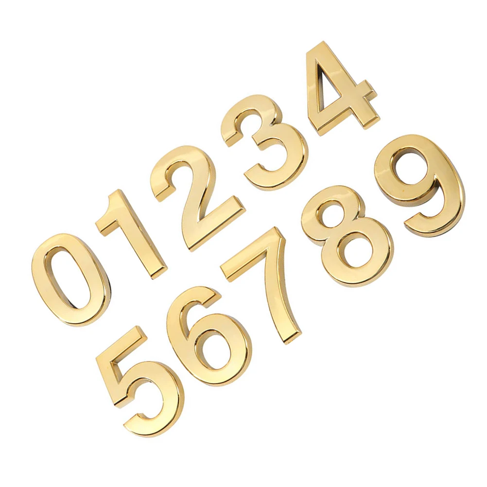 

10 Pcs House Number Aluminum Digital Doorplate Golden Three-dimensional Room Gate Sign Easy Installation Modern Design