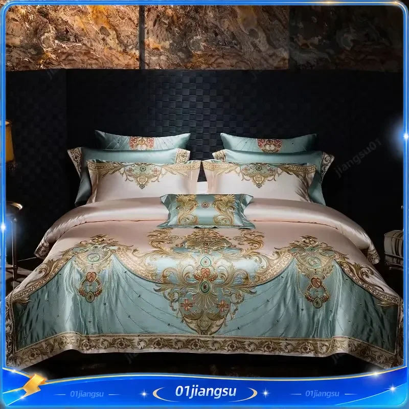 4 6 9Pcs Luxury European Palace Style Royal Embroidery Bedding Set Brocade Egyptian Cotton Duvet Cover Sheet Pillowcases Home