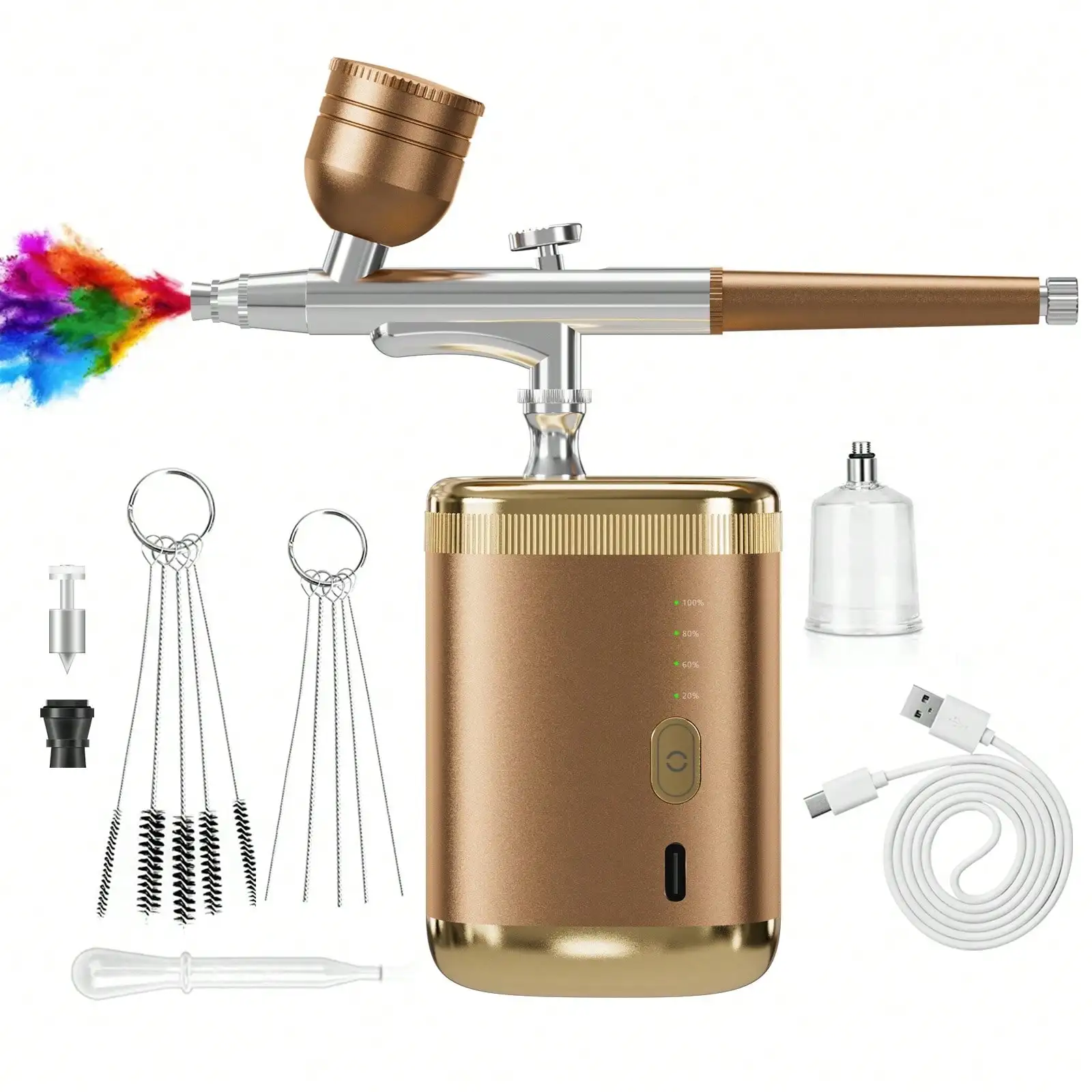 1 Pack Cordless Airbrush Kit With Compressor,Rechargeable 1200mAh Handheld Spray Gun,3‑Speed Control,0.3mm Fine Nozzle Non‑Clog Air Brush and Cleaning Brush for Nails,Make‑up,Painting,Cake Decor