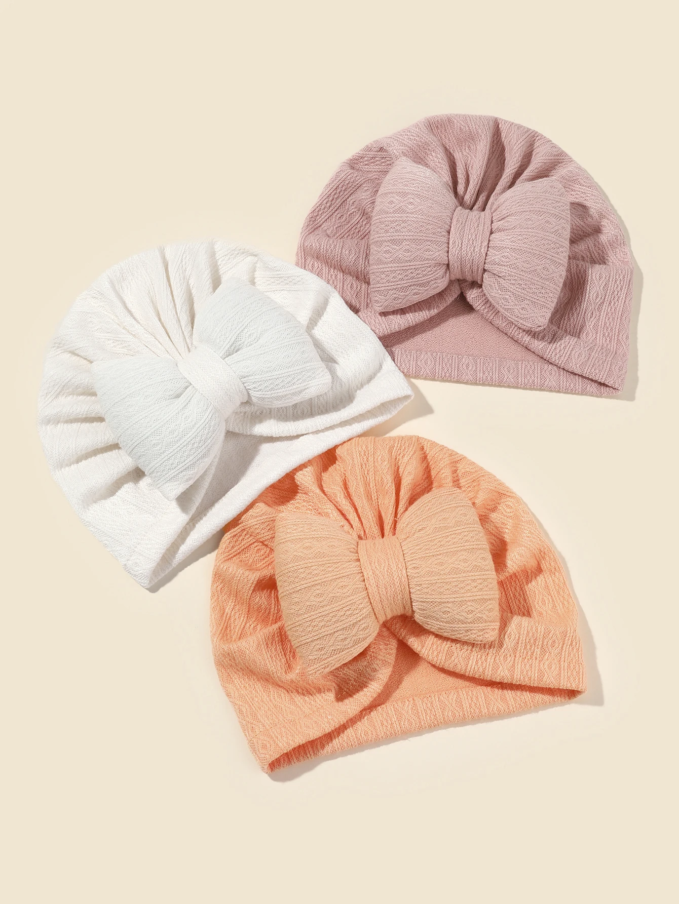 3pcs/set Lovely Bowknot Knitted Baby Hat Cute Solid Color Baby Girls Boys Hat Turban Soft Infant Cap Pillow Beanies Head Wraps