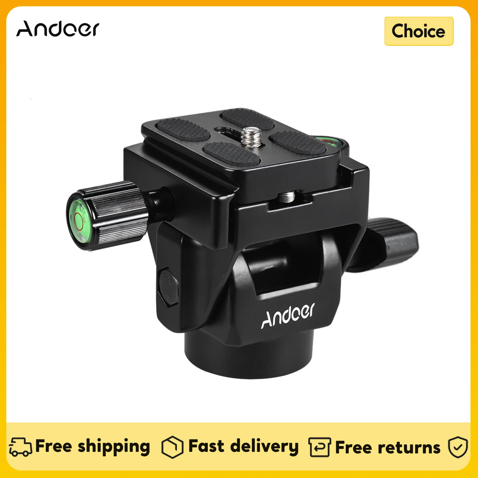 Andoer M-12 Monopod Tilt Head Panoramic Head Telephoto Bird Watching Ball head with Quick Release Plate 1/4in screw for Monopod