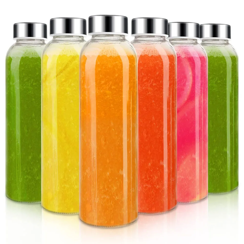 

16.6oz Glass Water Bottle 6 PCS,Leak Proof Clear glass juice bottle for juicing,Reusable Drinking Bottles