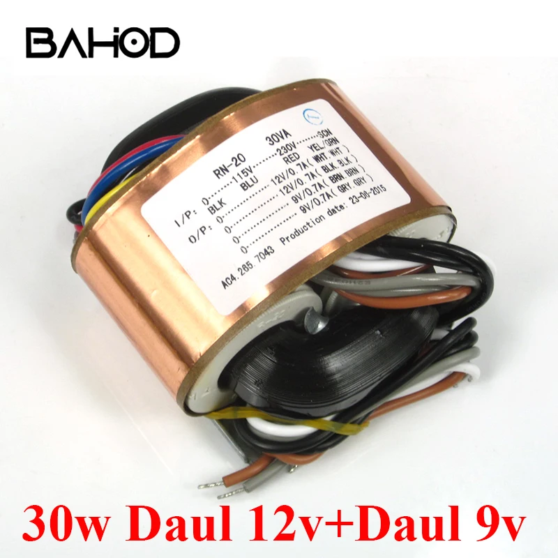 

BAHOD 30 Вт двойной 12 В + двойной 9 В R тип силовой трансформатор для HIFI усилителя аудио аксессуары