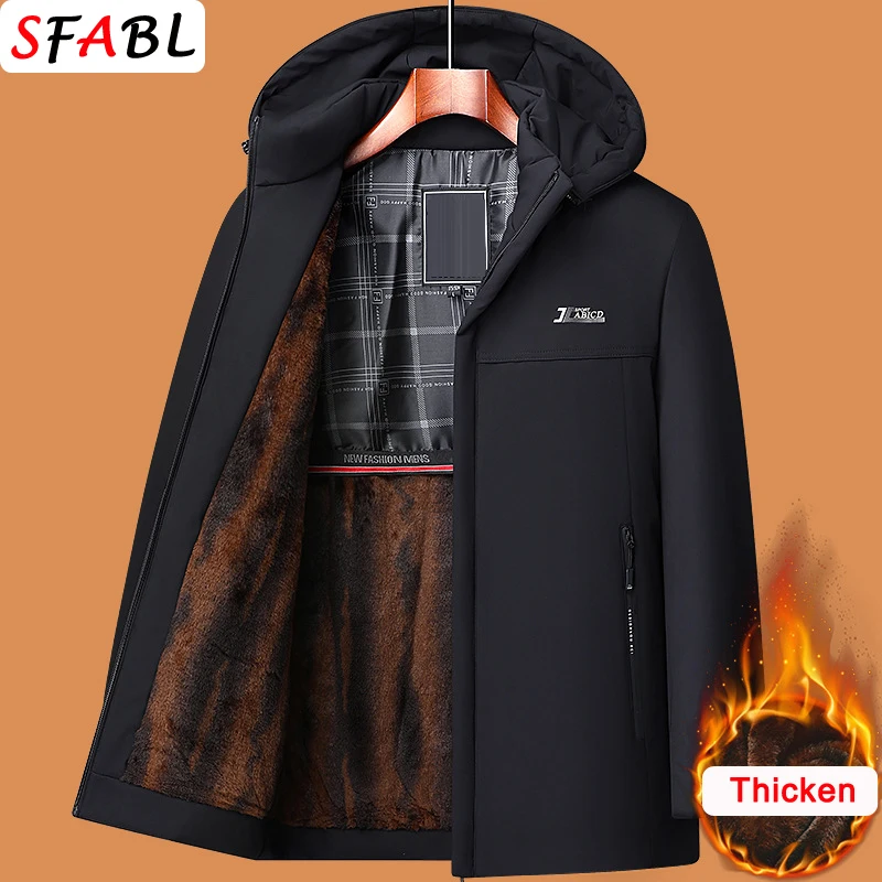 New Hooded Parka Winter Jackets for Men's Winter Coats Warm Fleece Lining Men's Winter Jacket Hooded Ski Overcoat Zipper Pockets
