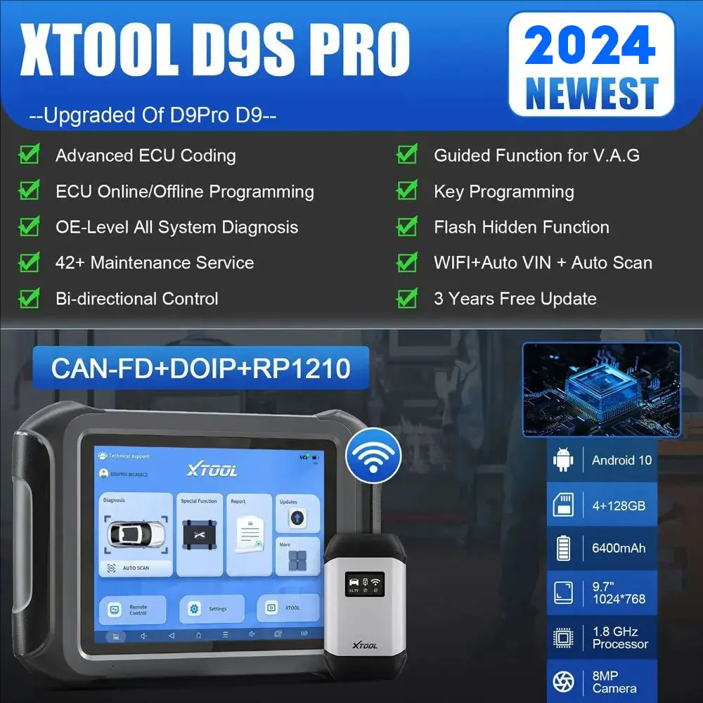 XTOOL D9SPro Car Diagnostic Tools Topology Map ECU Coding Key Programming Active Test 42+ Resets CAN FD DoIP Upgraded of D9Pro