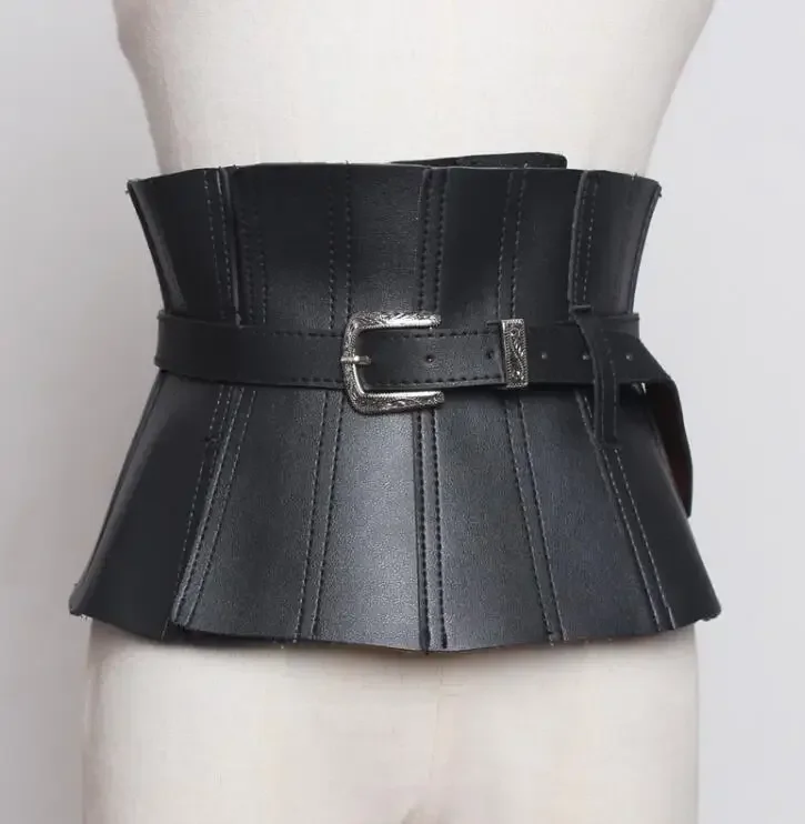 

Women's Runway Fashion Slim Pu Leather Cummerbunds Female Dress Coat Corsets Waistband Belts Decoration Wide Belt R1762