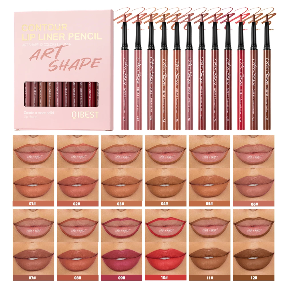 

QIBEST Matte Lip Liner Set 12 Colors Assortment Nude Shades Lipliner Pen Waterproof Lip Contouring Pencils Makeup Kits Lip Pens