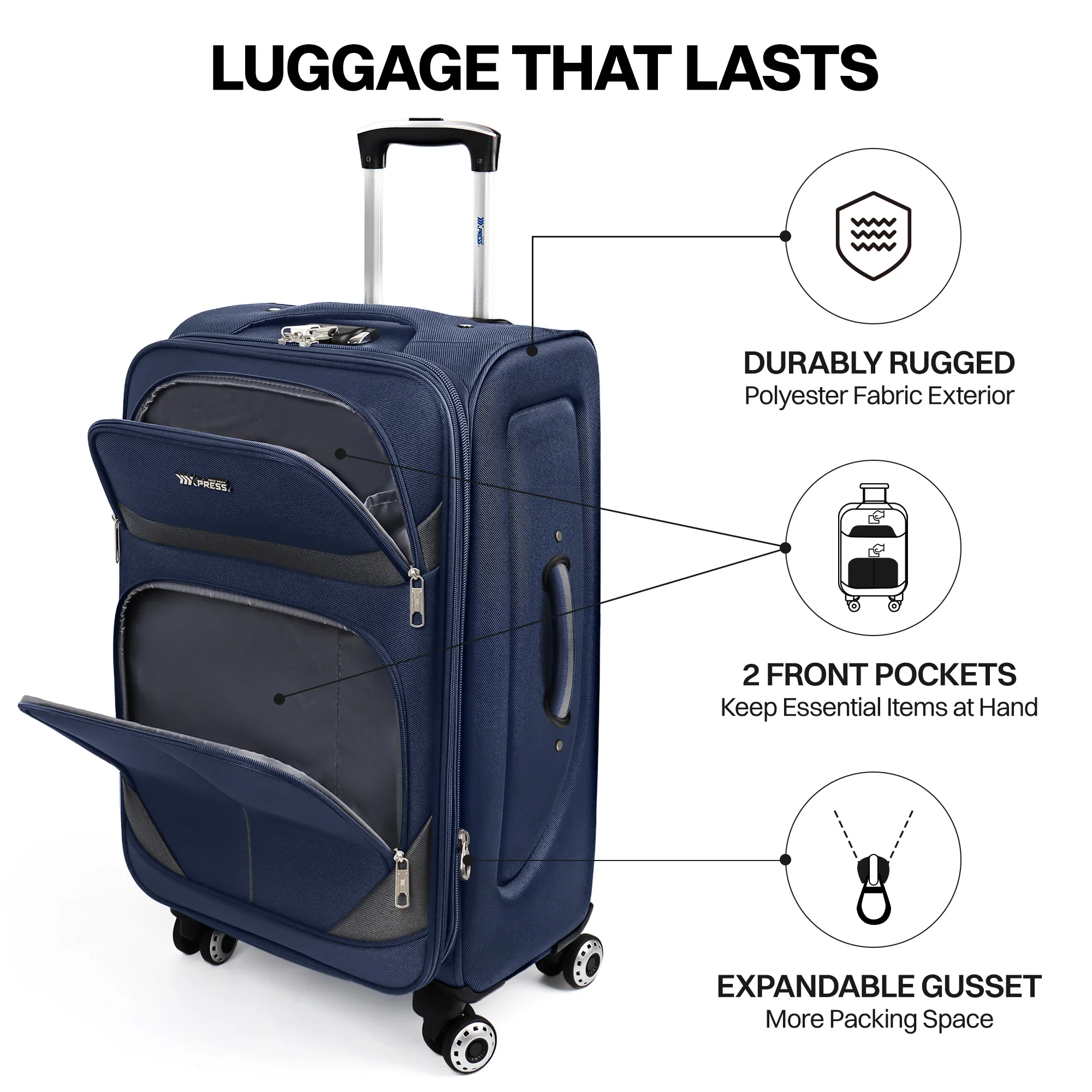 Expandable Luggage Set 2 Piece Softshell Suitcase 20inch Carry-on Luggage & 28inch Checked Luggage for Travel or Business