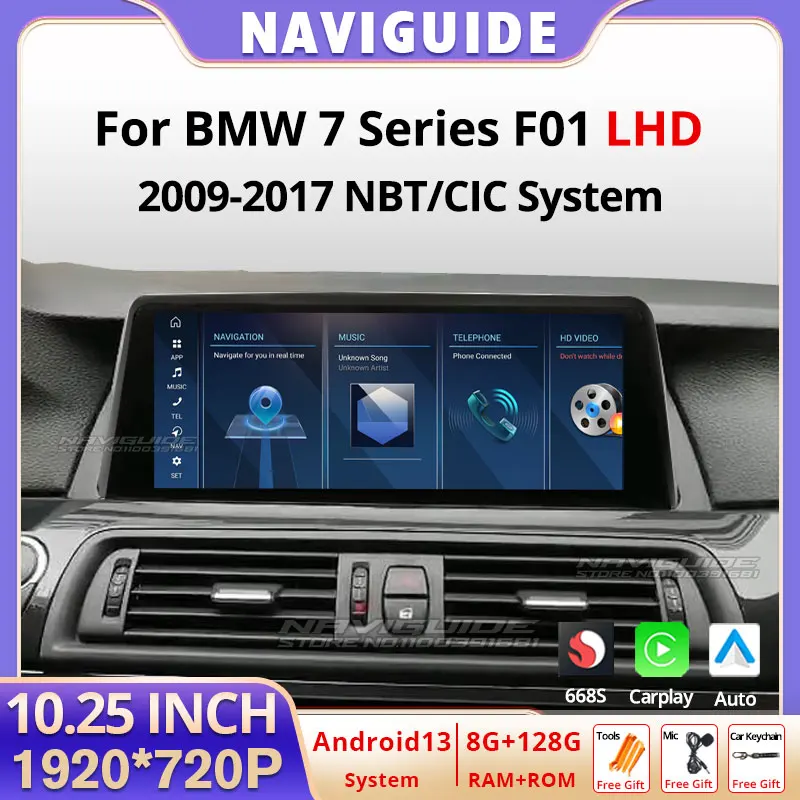 NAVIGUIDE 10.25'' Android 13 For BMW 7 Series F01 2009-2017 CIC/NBT System Car Radio Multimedia Stereo Player Navi GPS WIFI BT