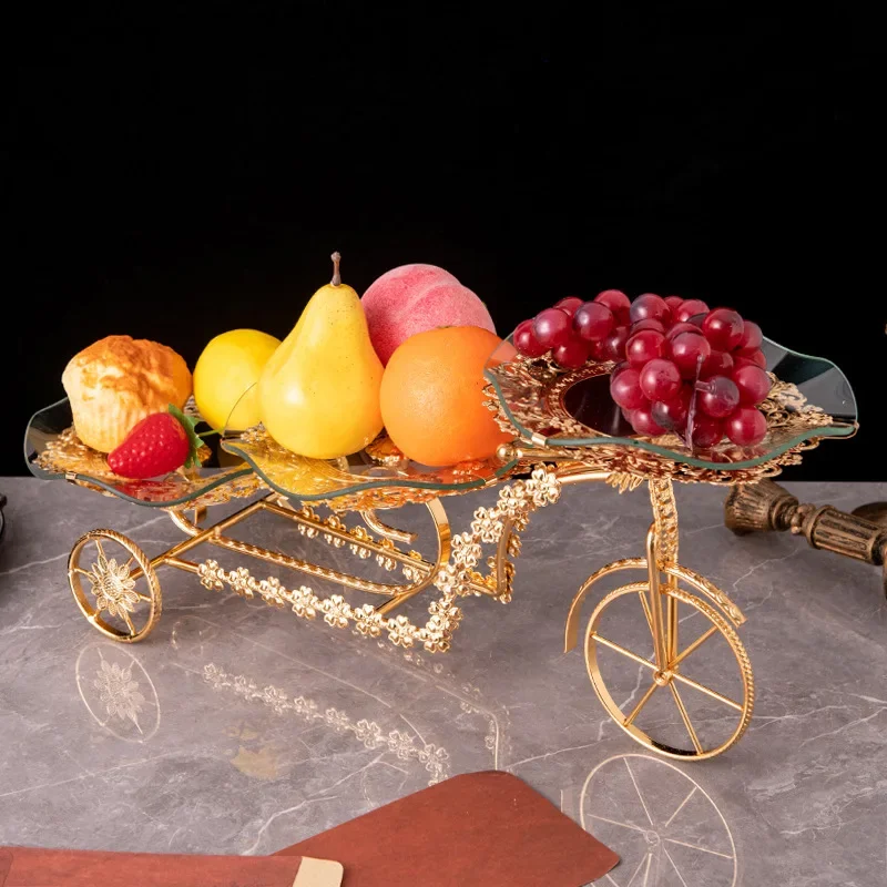 New European bicycle glass fruit plate three-layer light luxury restaurant