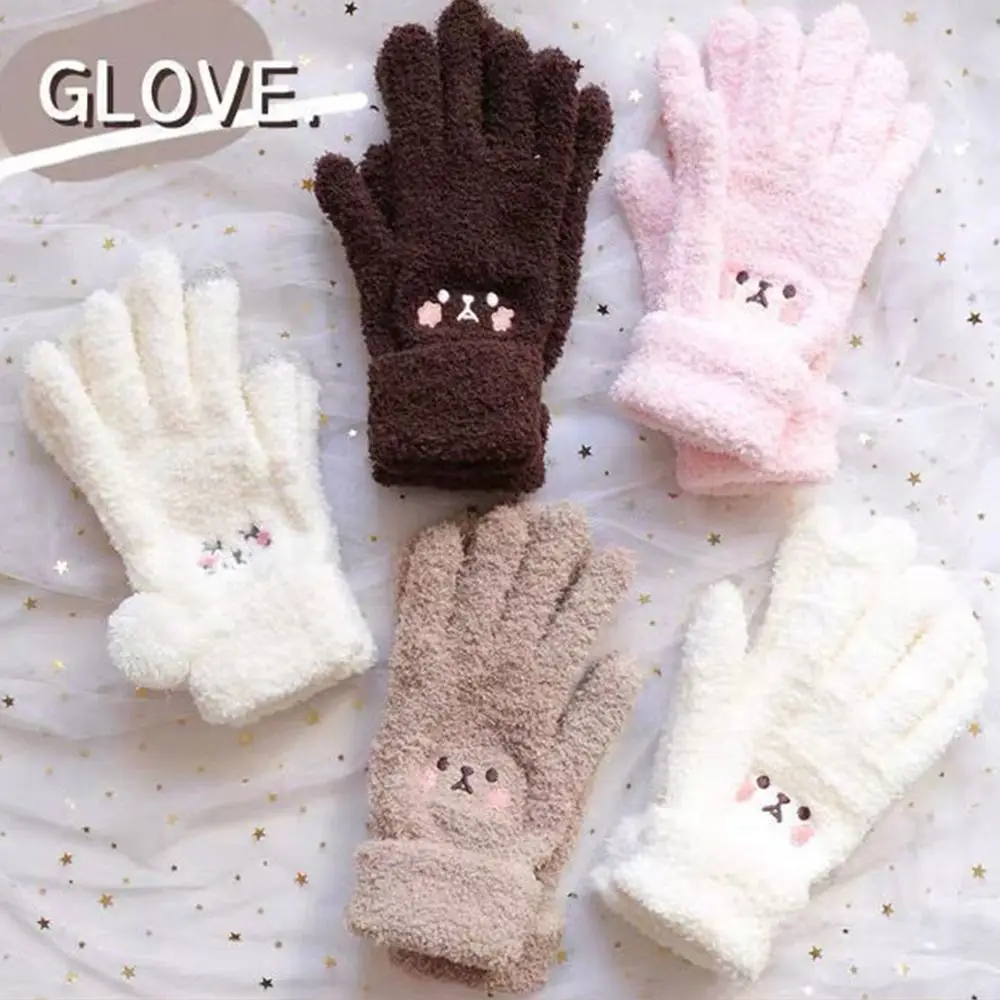 الكرتون التطريز استحى الدب الفتيات قفازات سميكة محبوك الحياكة القفازات الدافئة فنجر قفازات ركوب الدراجات بنين بنات طالب #4