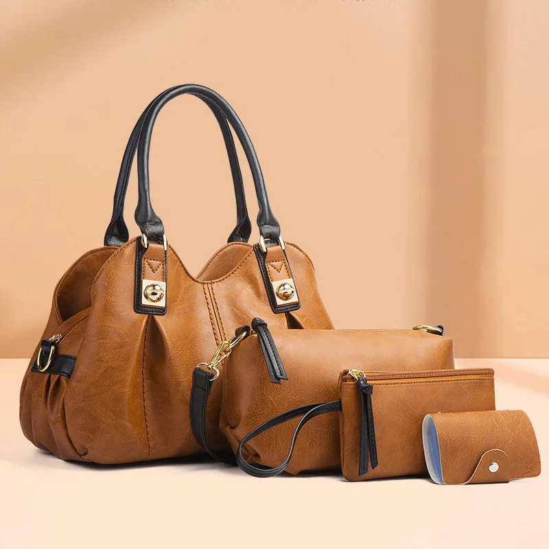 New 2026 Vintage Mother-and-Child Bag Four-Piece Set: European and American Fashion Handbag, Shoulder Bag, and Crossbody Bag