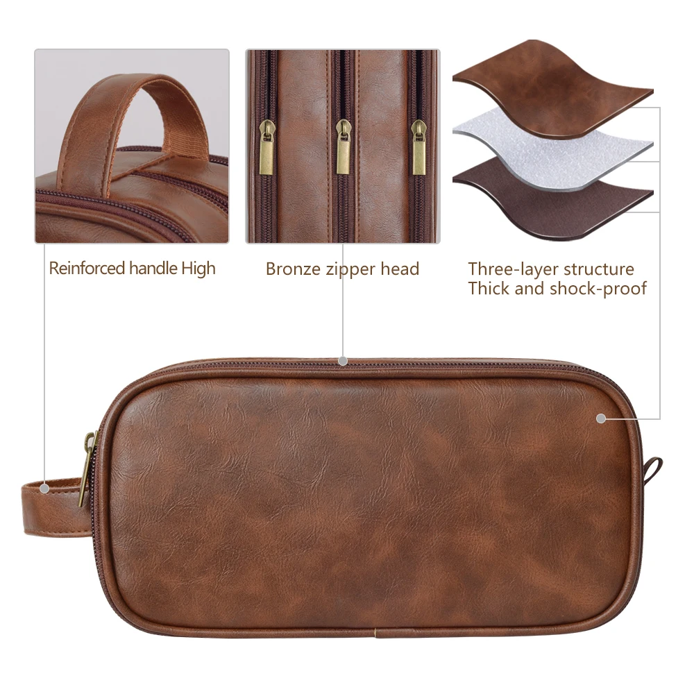 Travel ToiletryBag for Men Leather Water Resistant Toiletries Organizer with Handle Versatile Custom Logo Toiletry BagDopp Kit