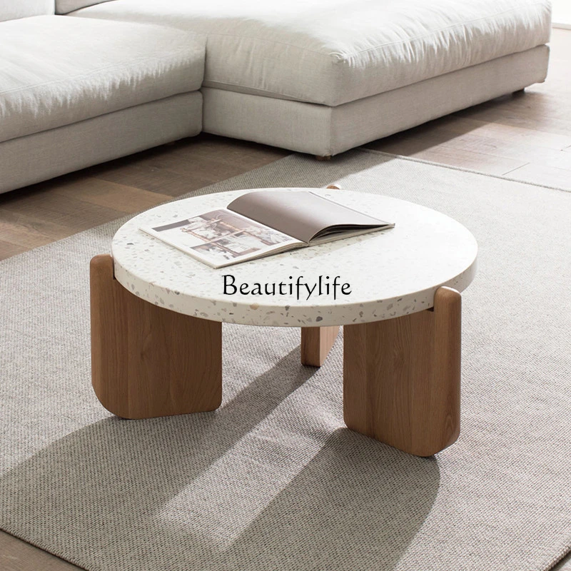 Terrazzo Coffee Table Living Room Small Apartment Oak Nordic Modern Marble round Tea Table