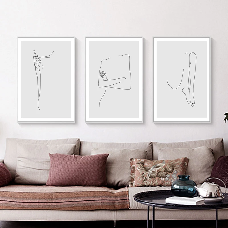 

3Pcs/Set Simple Abstract Line Canvas Posters, Printed Picture Wall Art Decoration Modern Living Room and Bedroom Home Decoration