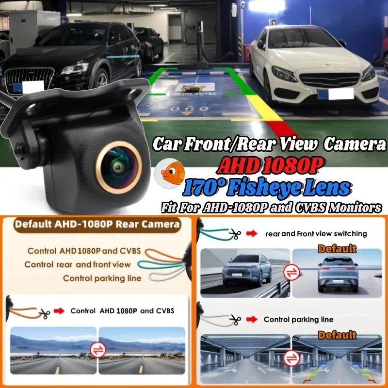 170° Fisheye Car Backup Camera | Full-Color Night Vision | AHD-1080P/CVBS Switchable | Fit for for Car Pickup SUV Van Minivan