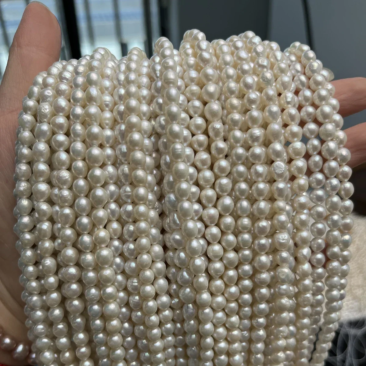 Natural Freshwater Pearls 5-6mm AA White Fat Rice Punch Pearl Bead Jewelry Make Gift DIY Necklace Bracelet Accessories Wedding