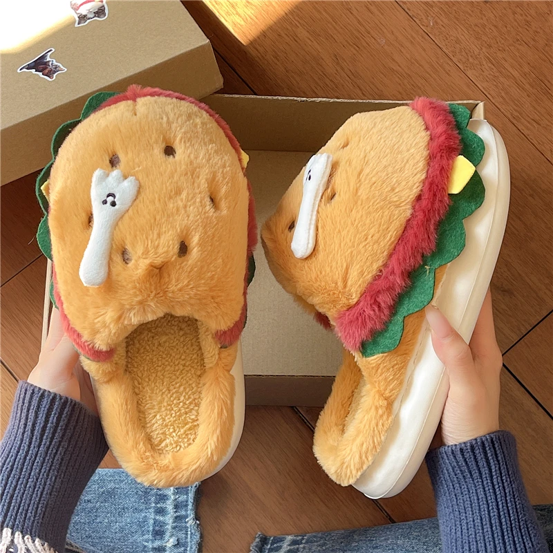 شباشب هامبورغ النسائية 2025 شتاء موضة جديدة لطيف جولة تو نعل سميك التباين اللون باوتو الجلد المدبوغ النعال المنزل #5