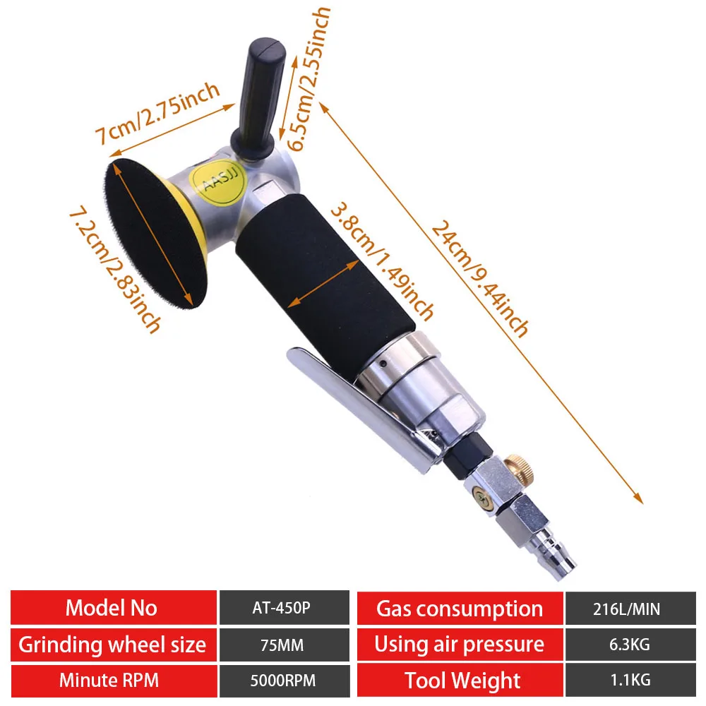 AT-450P 3-Inch Mini Track Air Polisher, Handheld Pneumatic Grinder, 5000RPM