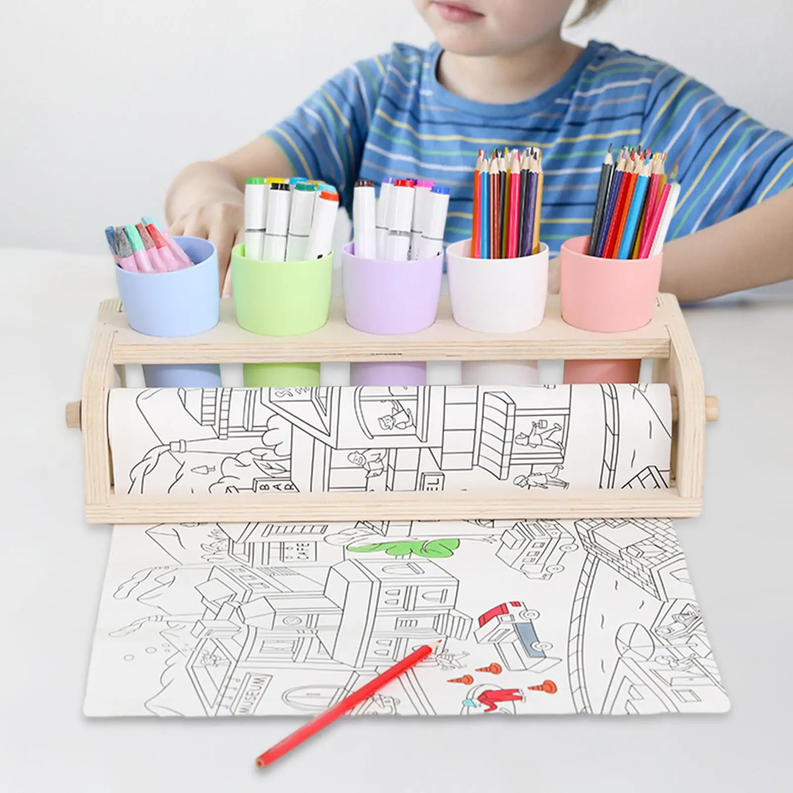 Craft Paper Roll Dispenser Wooden Tabletop Easel for Kids Painting Easel for Kids Artwork Easel Paper Banners Bulletin Boards