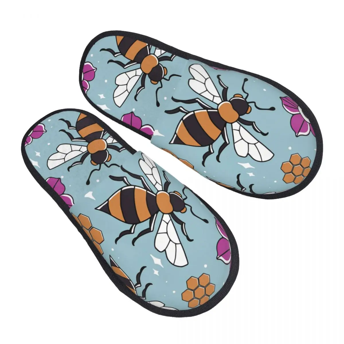 Honeycomb Honey Bee Pattern Comfort Scuff With Memory Foam Slippers Women Hotel House Shoes