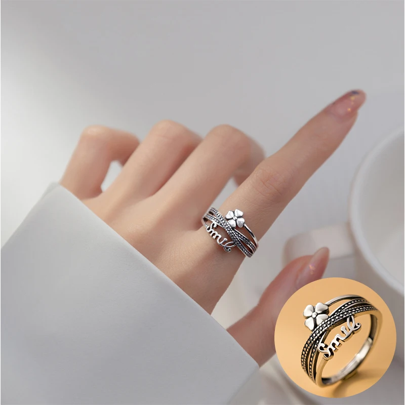 

100% 925 Sterling Silver Plant Ring for Women Girl Simple Vintage Cross Lucky Letter Design Jewelry Party Gift Dropshipping