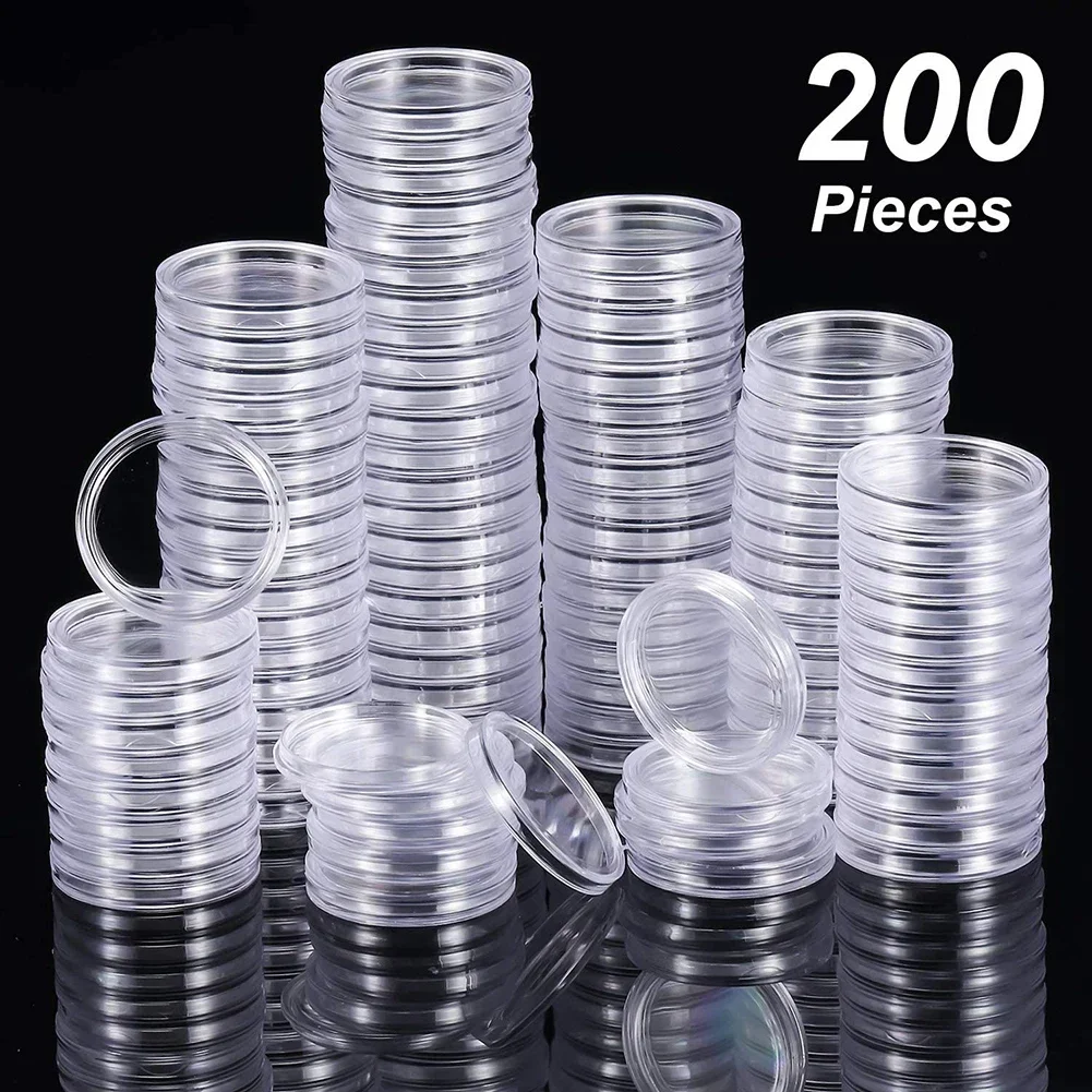 

100/200pc 18-33mm Coins Capsules Holder Clear Round Plastic Coin Container Case Transparent Collectable Coin Storage Gifts Box