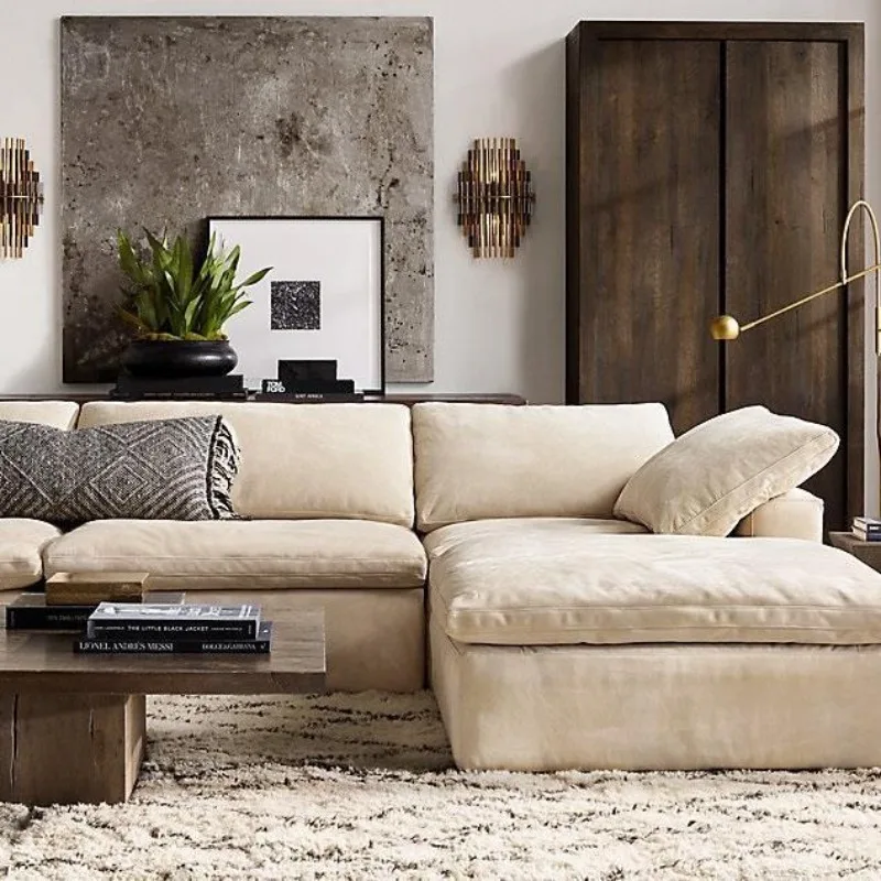 American furniture imported leather cloud sofa, Italian modern simple villa combination sofa Nordic light luxury
