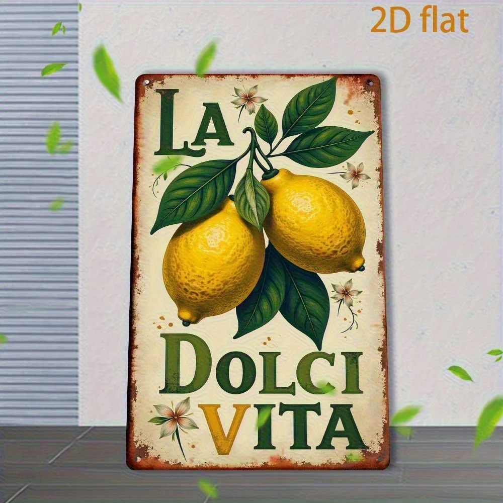 HD Tin Sign La Dolci Vita Lemon Retro Metal Poster Classic Italian Fruit Wall Art Decor for Kitchen Home Cafe Rustic Decoration