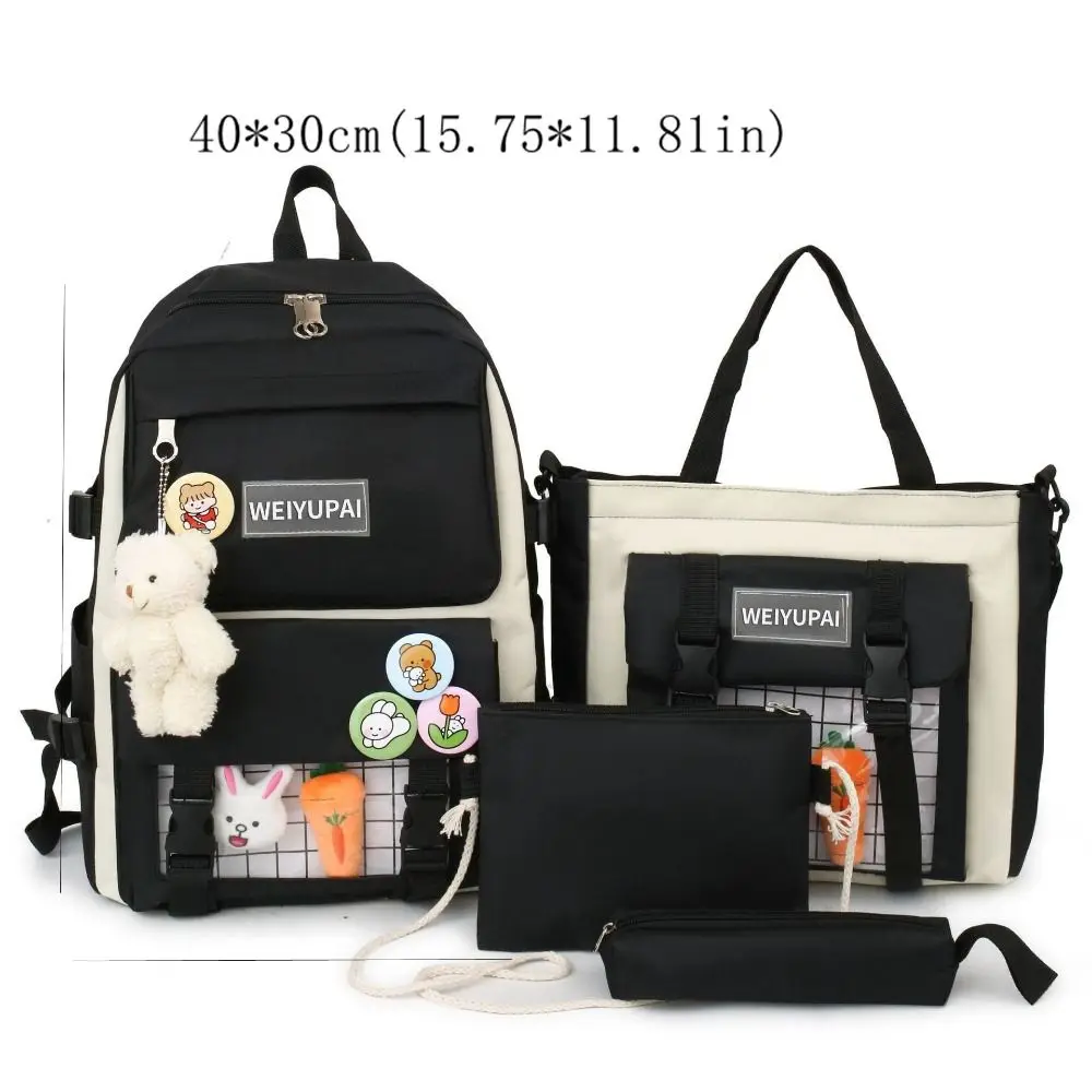 Bolsos de nailon de gran capacidad a la moda, mochila de hombro con insignia Simple de lona, mochila escolar, un conjunto de cuatro mochilas escolares de estilo coreano para niñas