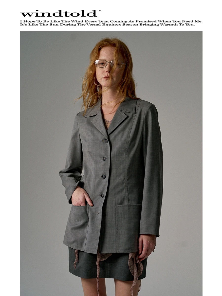 

Windtold Wind Sequence nt ey Retro Commute Extra Long Wool Blend Cuban Collar irt Jaet Women's Faion