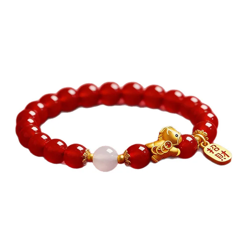 Wealth Coming Red Agate Fortune Brand Bracelet Girls 2026 Year of the Horse Chalcedony Beaded Bracelet Jewelry Gifts