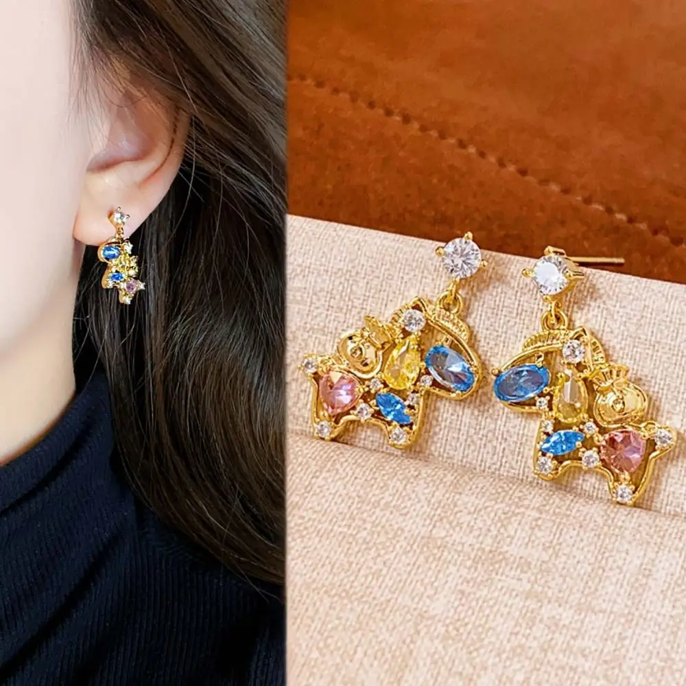 

Year of Horse New Year Horse Earrings Rhinestone Zodiac Crystal Pony Earrings Fashion Jewelry Multicolored