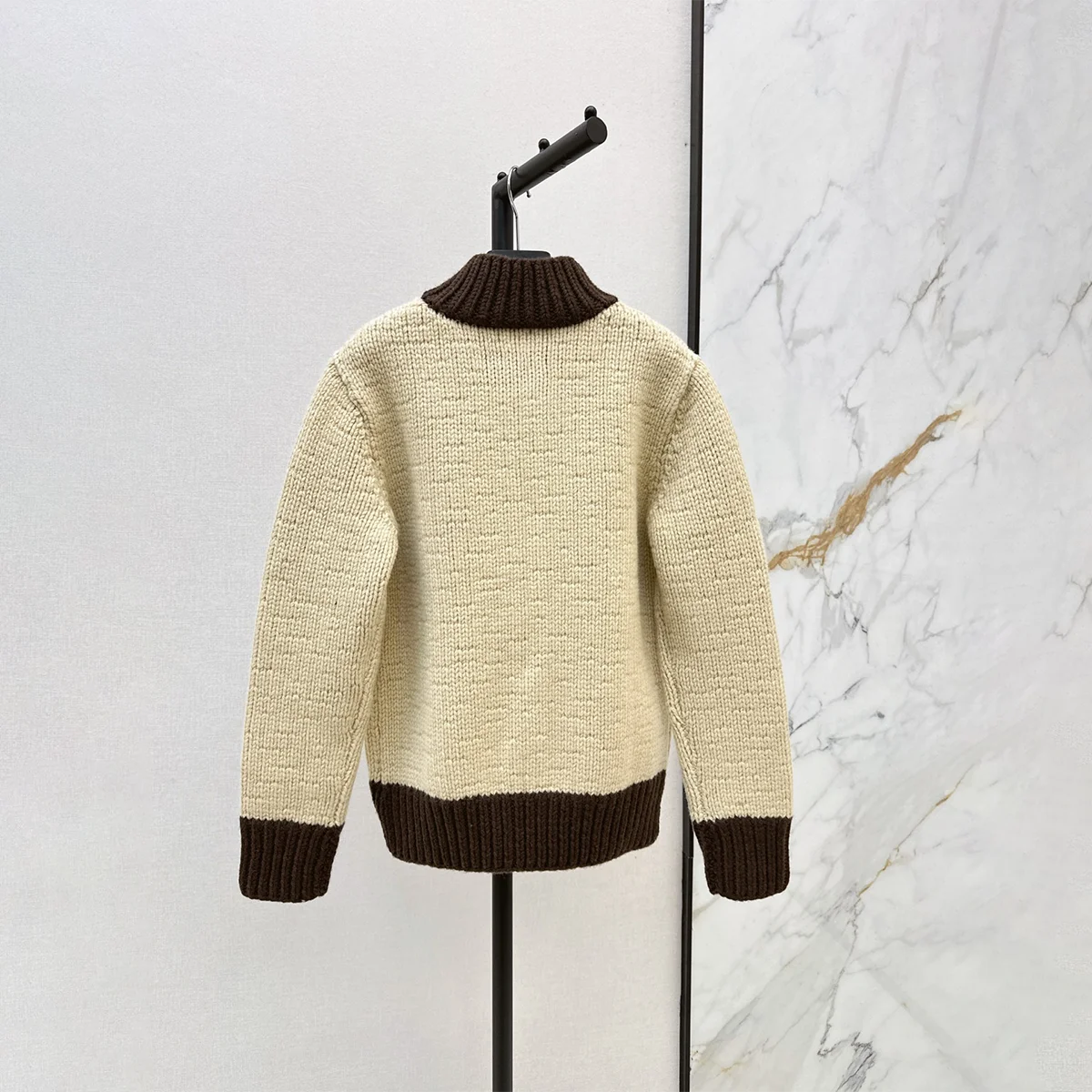 2026 High Quality Women Color Block Half Zip Virgin Wool Knit Cardigan261017109