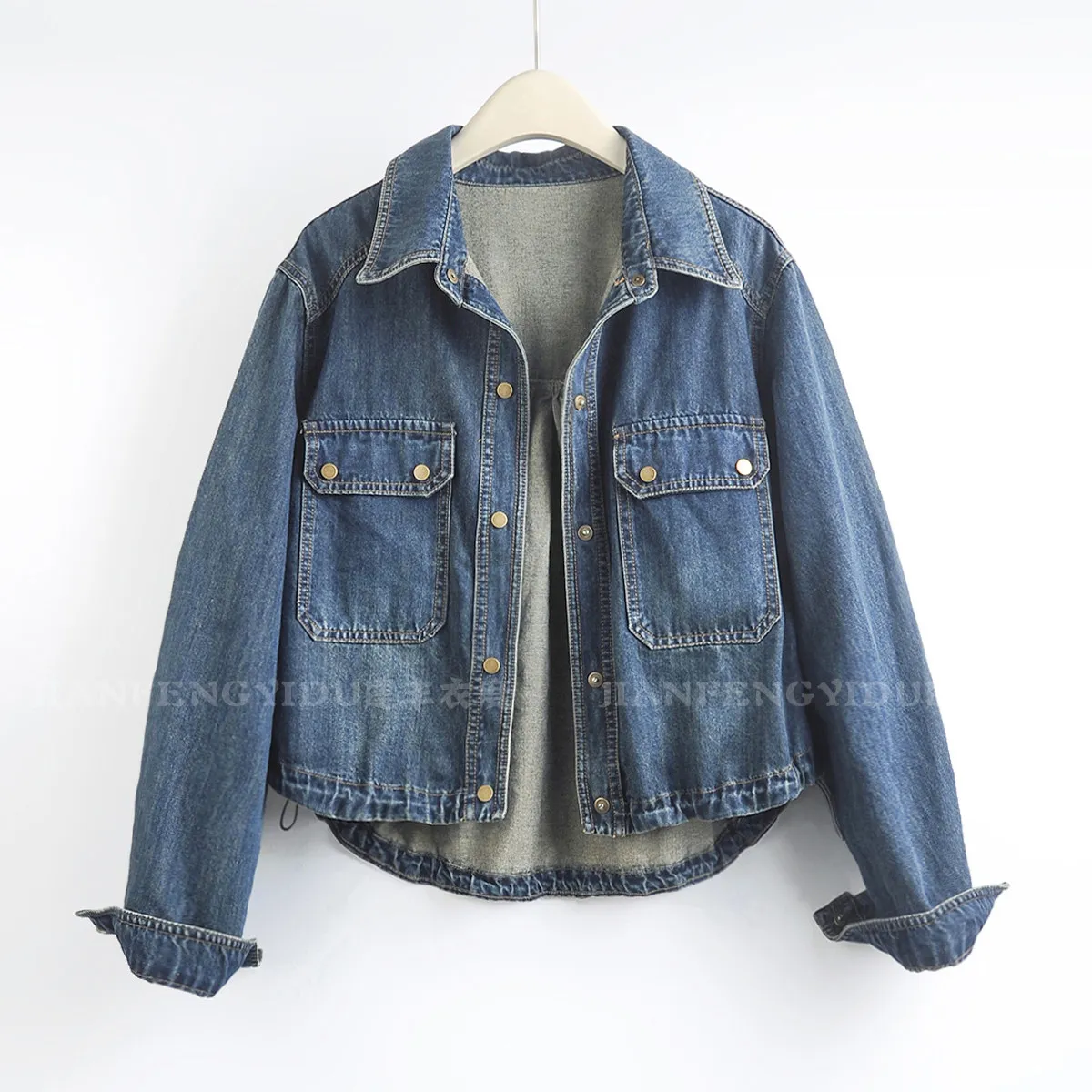 2026 Autumn new women Korean short denim jacket casual Big Pocket Lapel Single-breasted Long Sleeve jeans jacket coat streetwear
