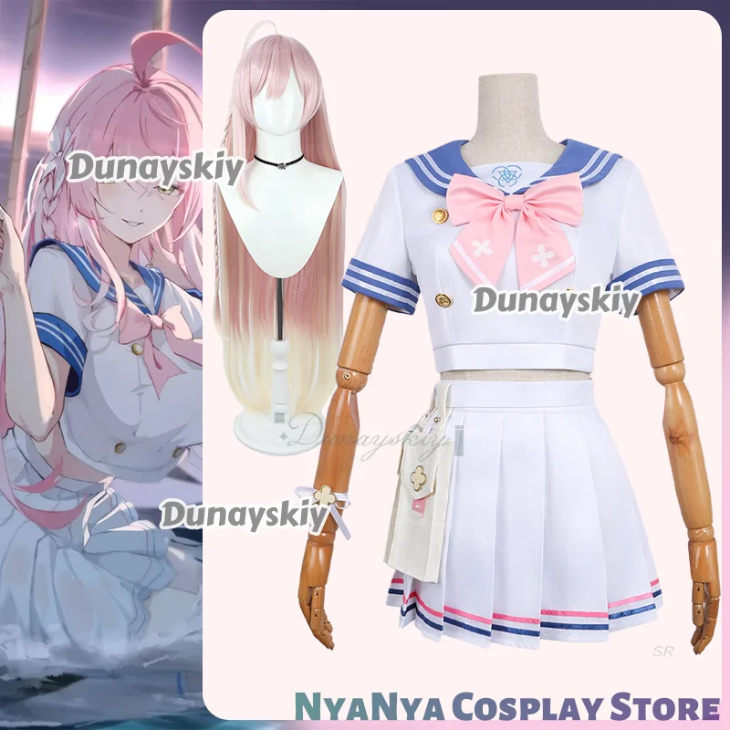 Urawa Hanako JK Sailor Suits Косплей disfraz Game Blue Archive Розовый парик с бантом Головные уборы Хэллоуин Вечерние наряды для девочек и женщин