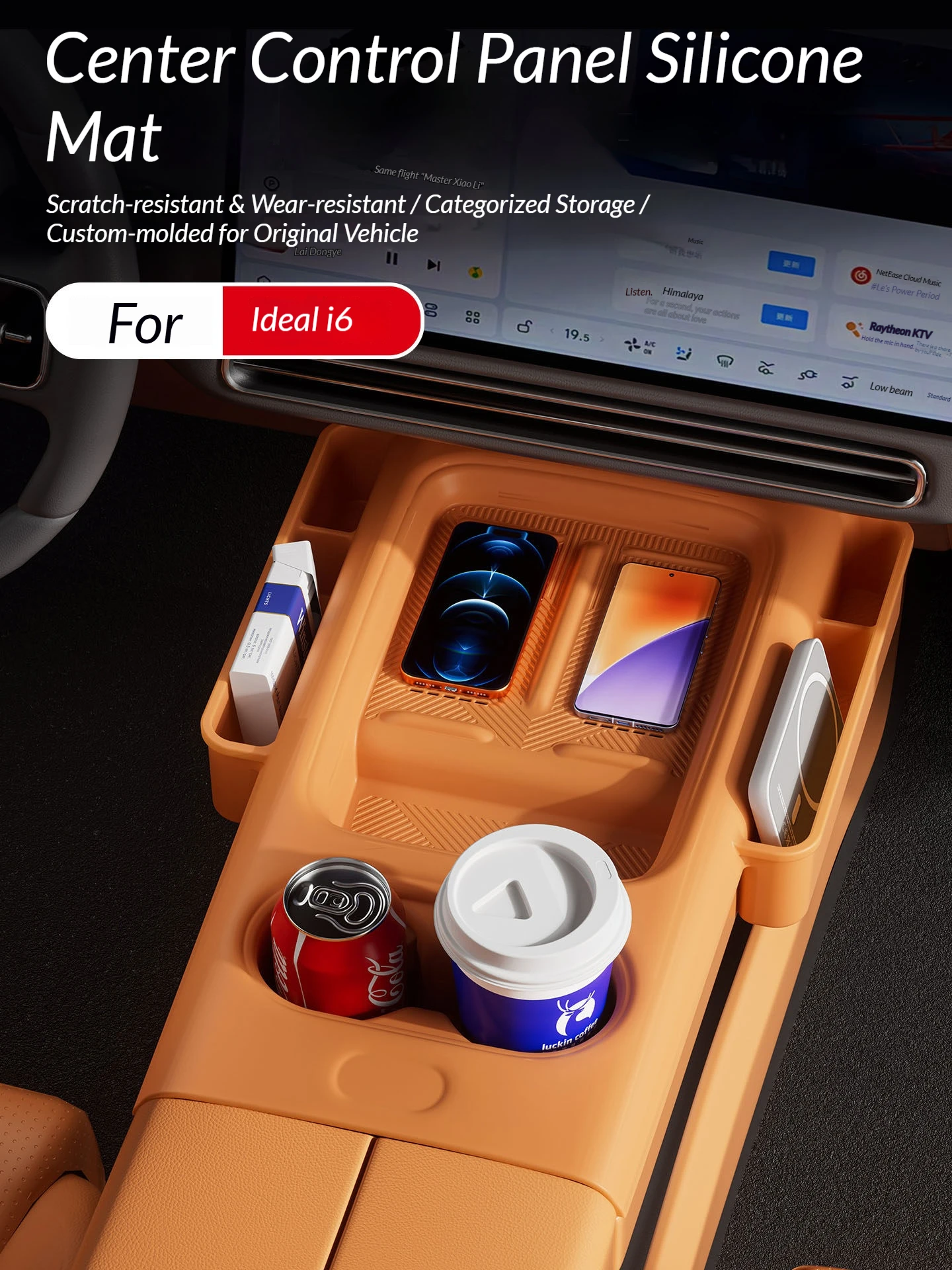 Pour Li Auto i6 2025 : Tapis de chargement sans fil en silicone, tapis antidérapant pour console centrale et porte-gobelet, anti-poussière et protège-surface